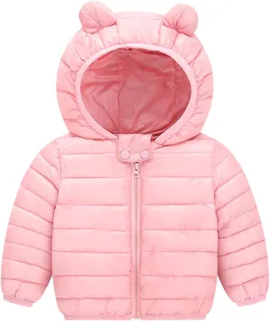 Toddler Baby Boys Girls Puffer Jacket Newborn Warm Cotton Padded Jacket Winter Bear Ears Hooded Coat