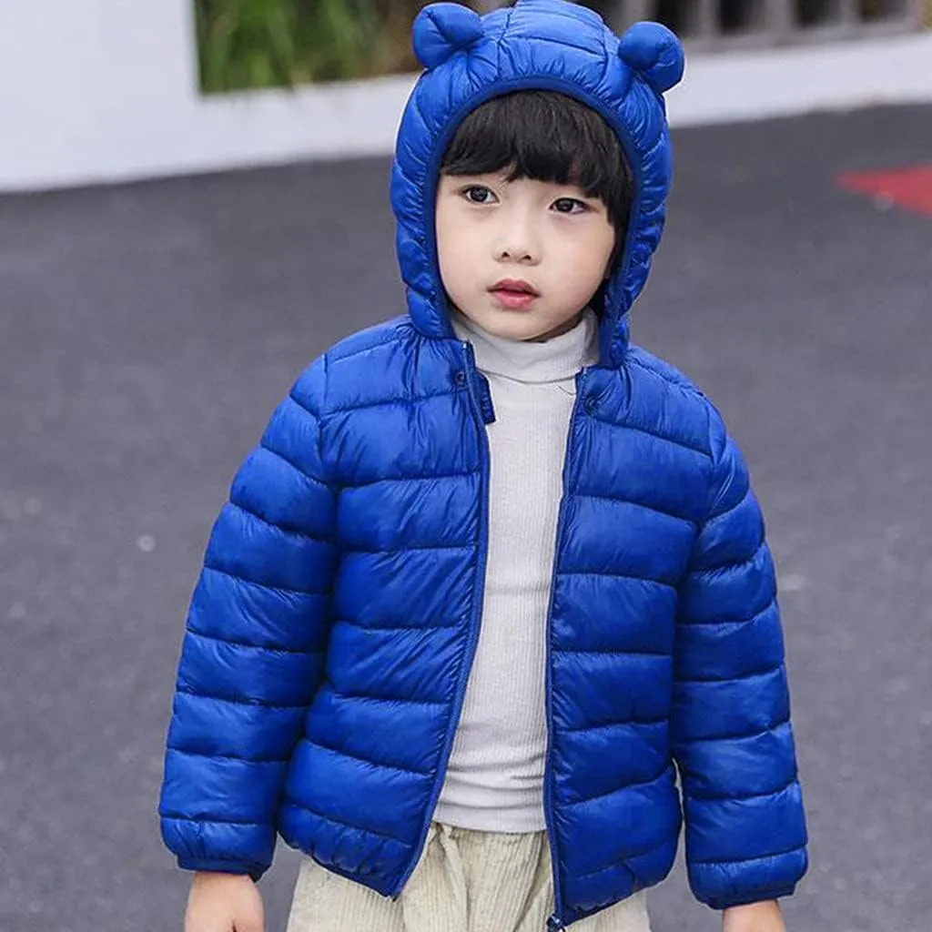 Toddler Baby Boys Girls Puffer Jacket Newborn Warm Cotton Padded Jacket Winter Bear Ears Hooded Coat