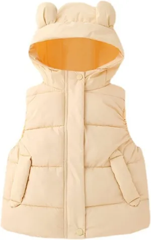 Toddler Boys Girls Winter Down Coat Soft Cotton Padded Jacket Cute Bear Ears Thick Hooded Jacket