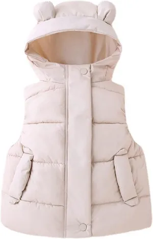 Toddler Boys Girls Winter Down Coat Soft Cotton Padded Jacket Cute Bear Ears Thick Hooded Jacket