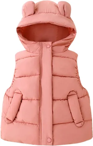 Toddler Boys Girls Winter Down Coat Soft Cotton Padded Jacket Cute Bear Ears Thick Hooded Jacket