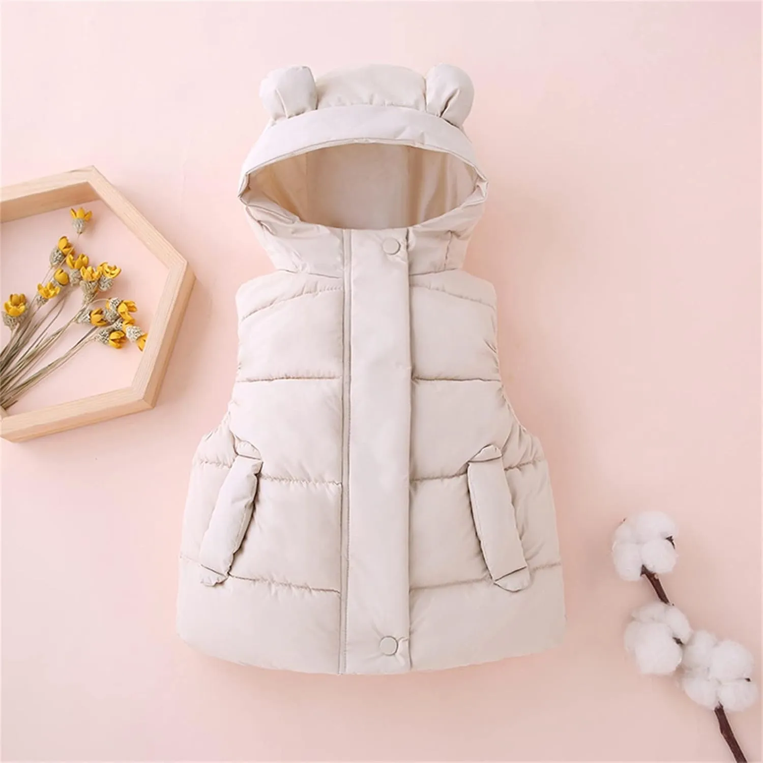 Toddler Boys Girls Winter Down Coat Soft Cotton Padded Jacket Cute Bear Ears Thick Hooded Jacket