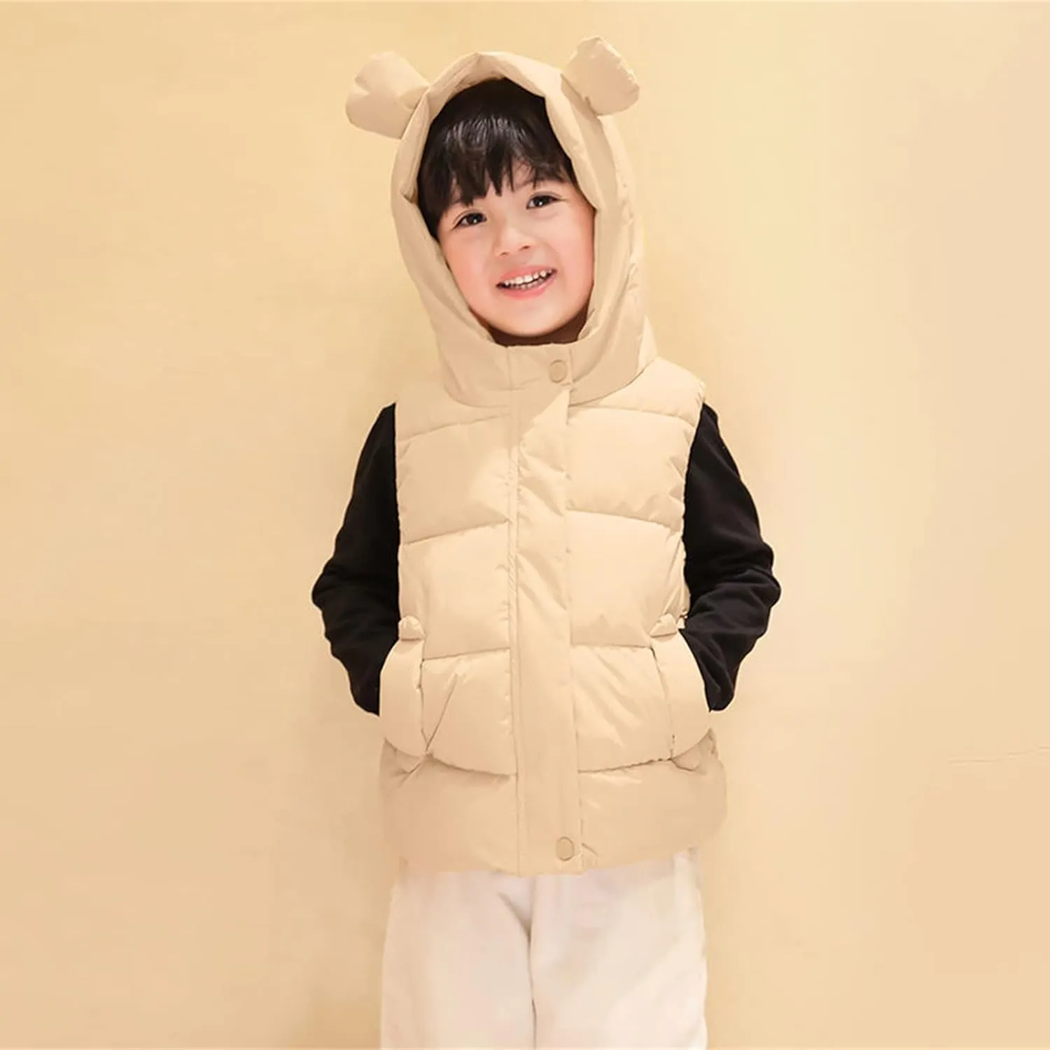 Toddler Boys Girls Winter Down Coat Soft Cotton Padded Jacket Cute Bear Ears Thick Hooded Jacket