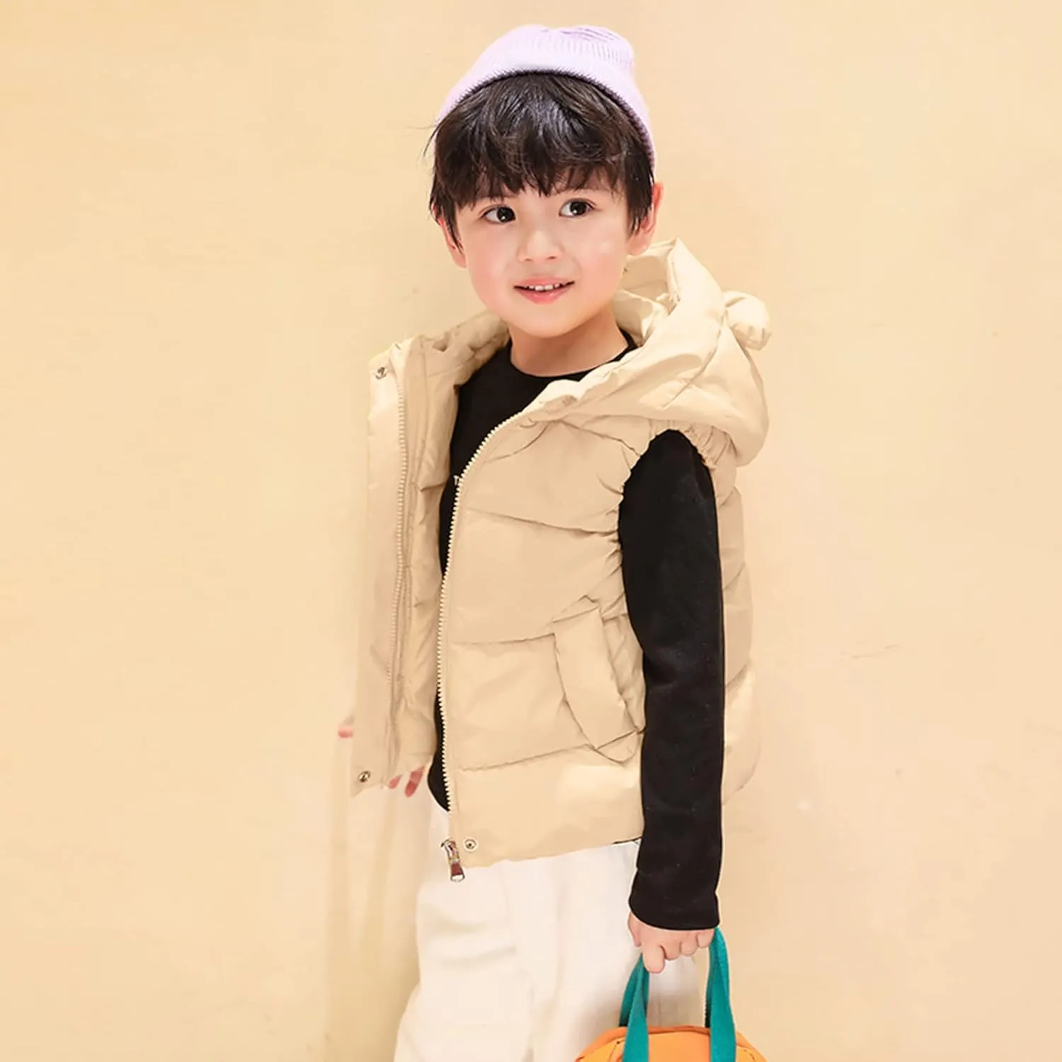 Toddler Boys Girls Winter Down Coat Soft Cotton Padded Jacket Cute Bear Ears Thick Hooded Jacket