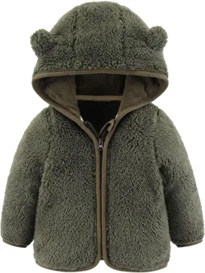 Toddler Boys Girls Winter Down Coat Soft Cotton Padded Jacket Cute Cartoon Bear Ears Thick Hooded Jacket
