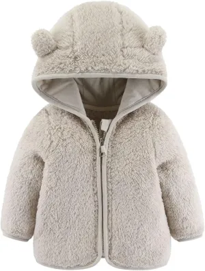 Toddler Boys Girls Winter Down Coat Soft Cotton Padded Jacket Cute Cartoon Bear Ears Thick Hooded Jacket