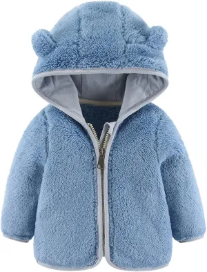 Toddler Boys Girls Winter Down Coat Soft Cotton Padded Jacket Cute Cartoon Bear Ears Thick Hooded Jacket