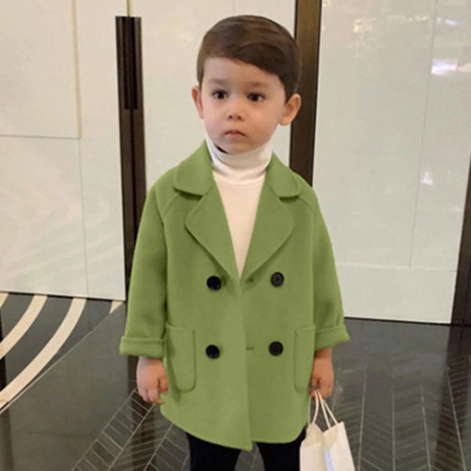 Toddler Kids Plaid Coat Elegant Notched Collar Double Breasted Wool Blend Over Pea Coat Baby Boys Girls Trench Coat Jacket