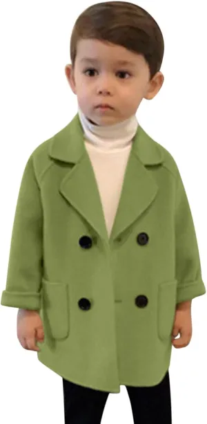 Toddler Kids Plaid Coat Elegant Notched Collar Double Breasted Wool Blend Over Pea Coat Baby Boys Girls Trench Coat Jacket