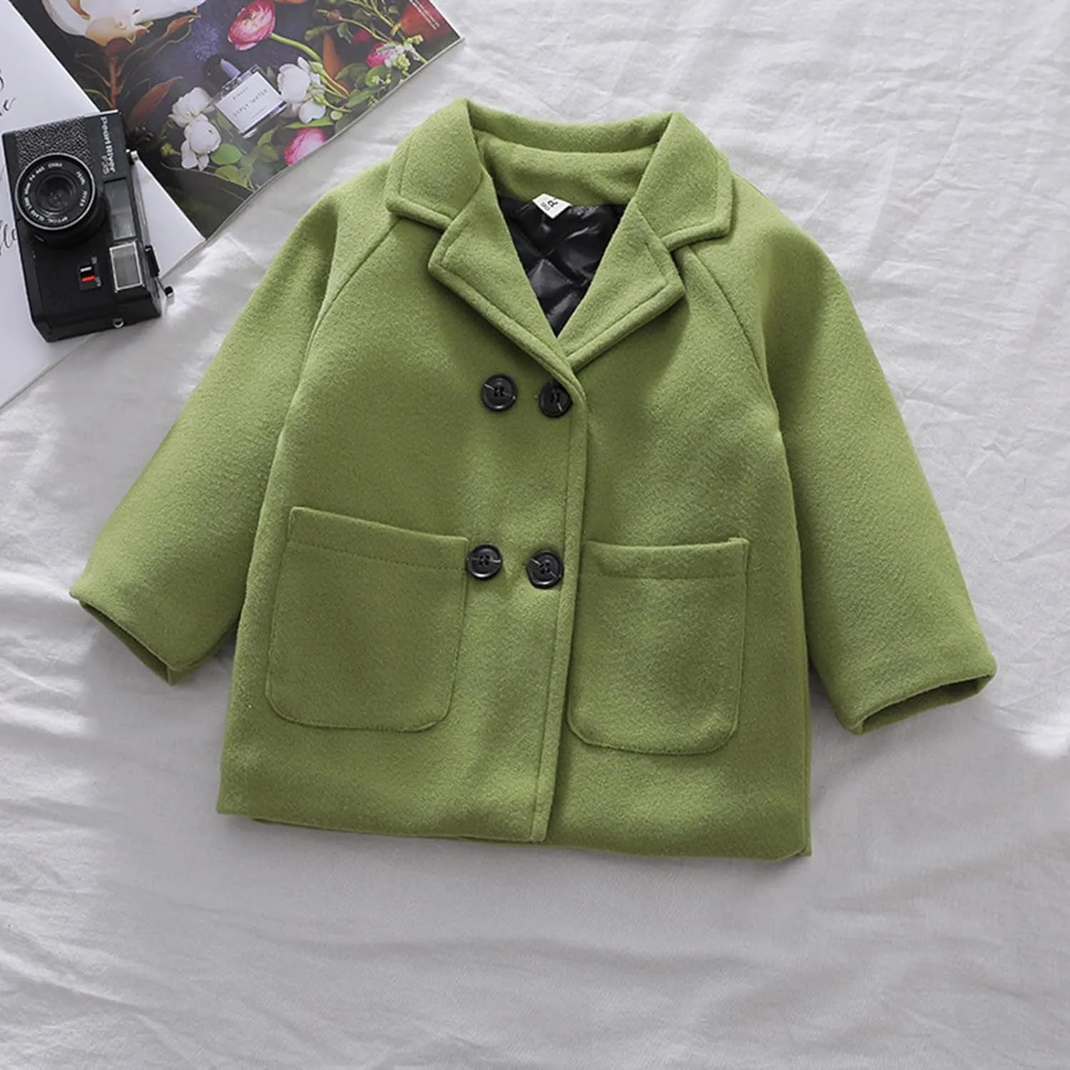 Toddler Kids Plaid Coat Elegant Notched Collar Double Breasted Wool Blend Over Pea Coat Baby Boys Girls Trench Coat Jacket
