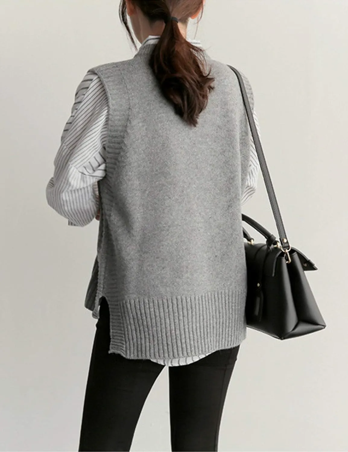 UANEO Women's Basic Round Neck Sleeveless High Low Pullover Knit Sweater Vest