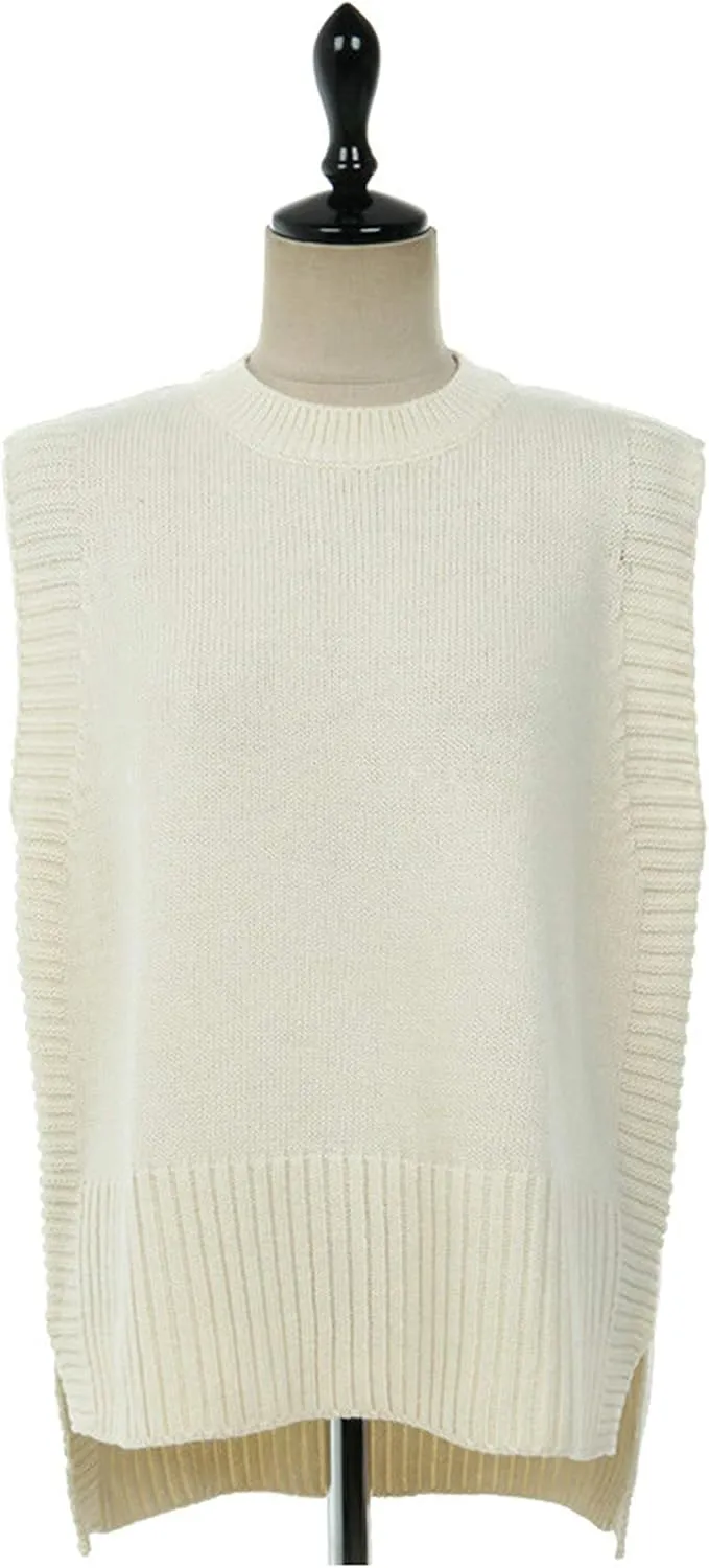 UANEO Women's Basic Round Neck Sleeveless High Low Pullover Knit Sweater Vest