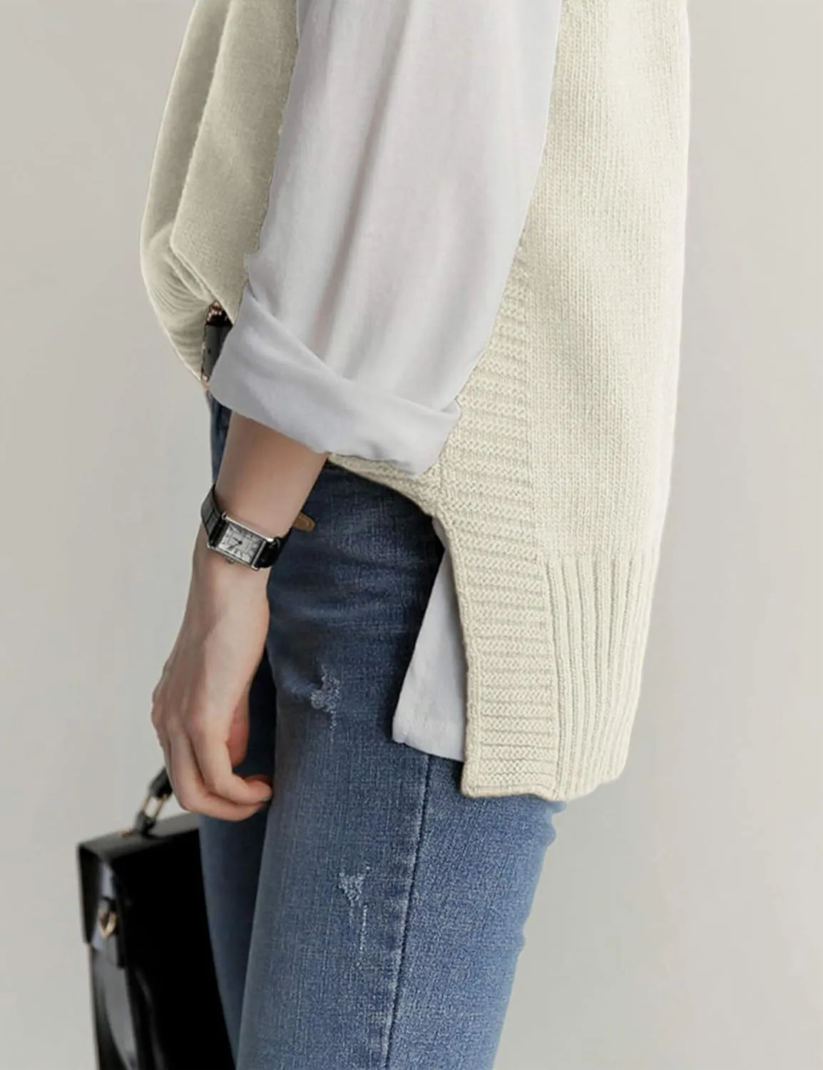 UANEO Women's Basic Round Neck Sleeveless High Low Pullover Knit Sweater Vest