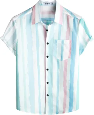 VATPAVE Mens Striped Summer Shirts Casual Button Down Short Sleeve Beach Stylish Untucked Hawaiian Shirts