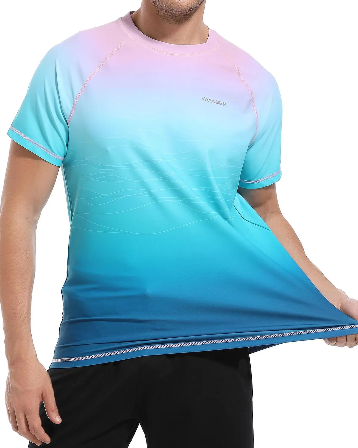 VAYAGER Men's Swim Shirts Rash Guard UPF 50  T Shirts Quick Dry Loose Fit Water Surfing Shirt