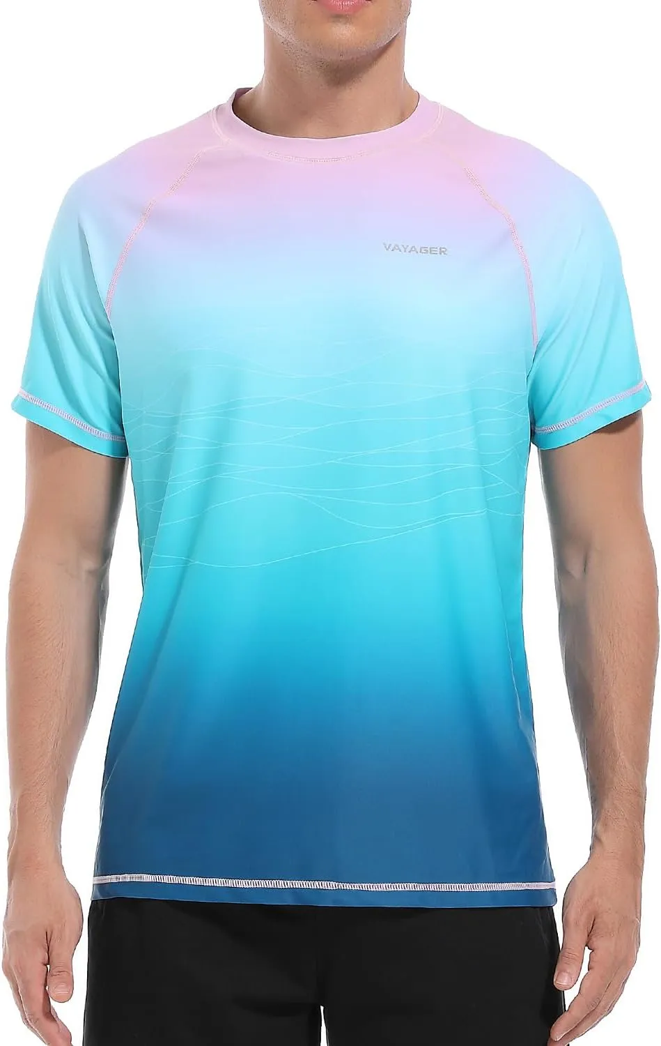 VAYAGER Men's Swim Shirts Rash Guard UPF 50  T Shirts Quick Dry Loose Fit Water Surfing Shirt