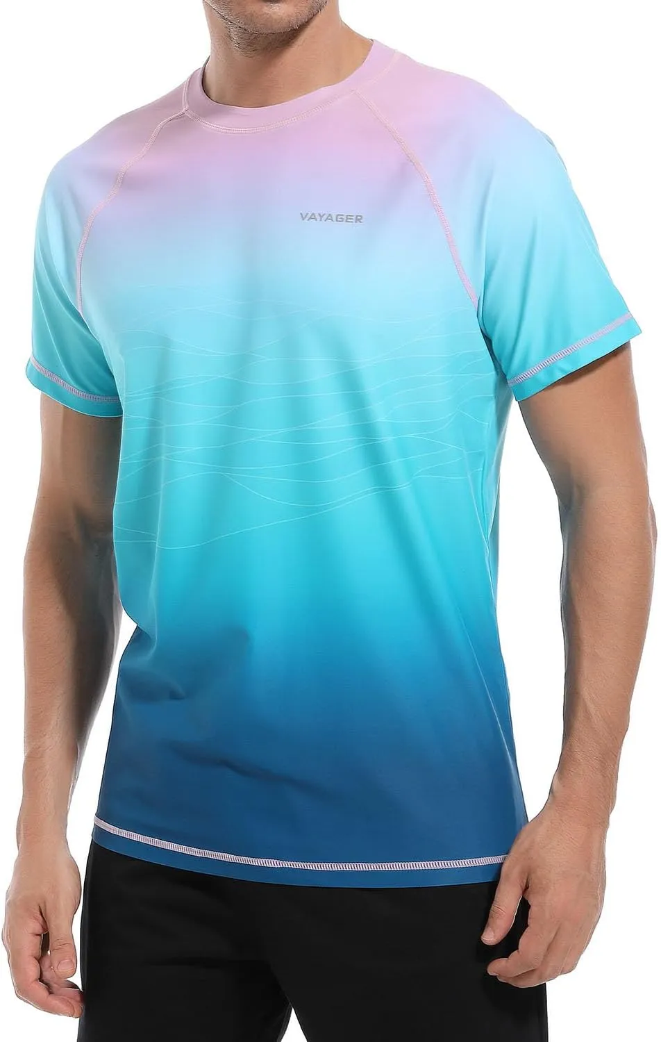 VAYAGER Men's Swim Shirts Rash Guard UPF 50  T Shirts Quick Dry Loose Fit Water Surfing Shirt