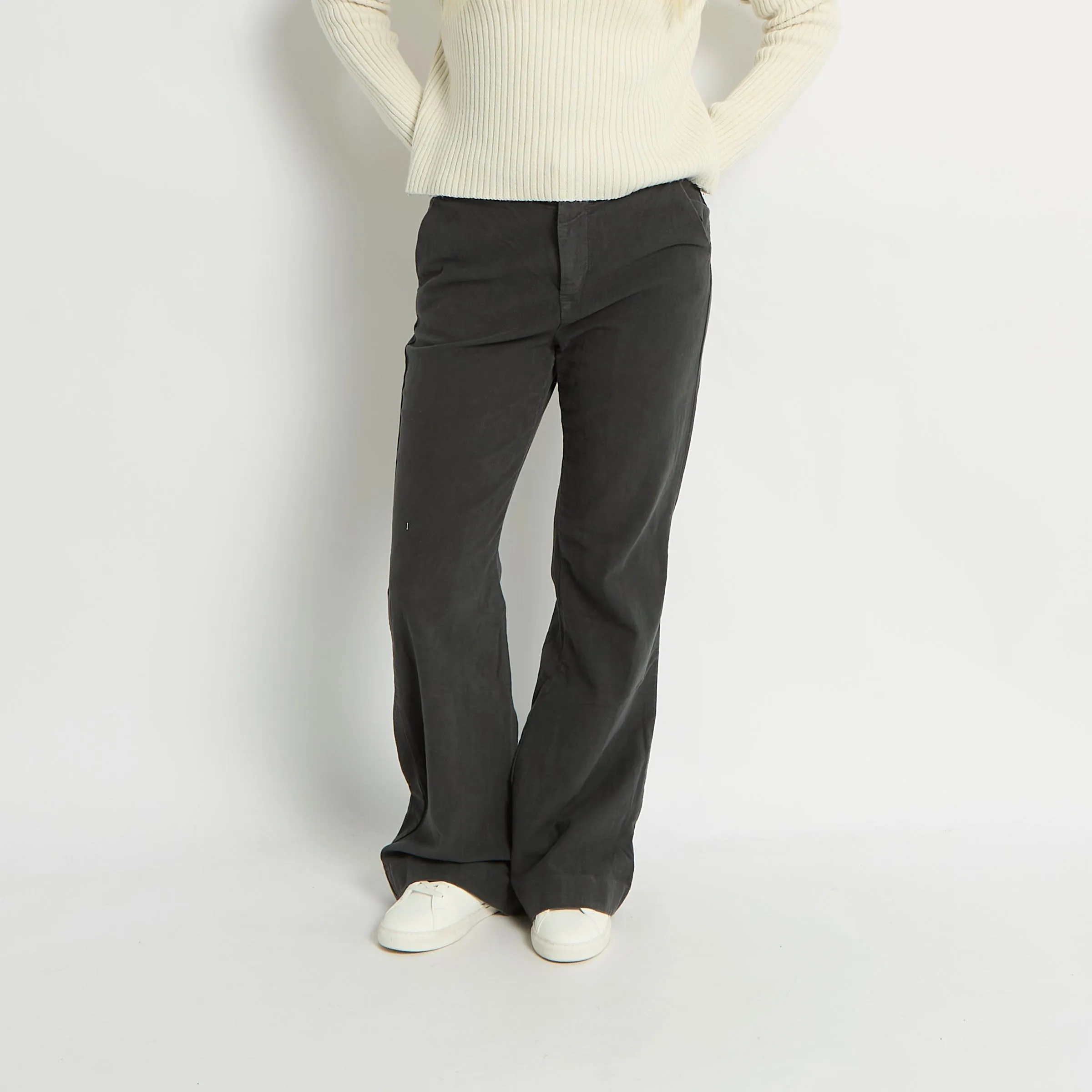 Velvet Feel Trousers With Flared Bottom - UK 12