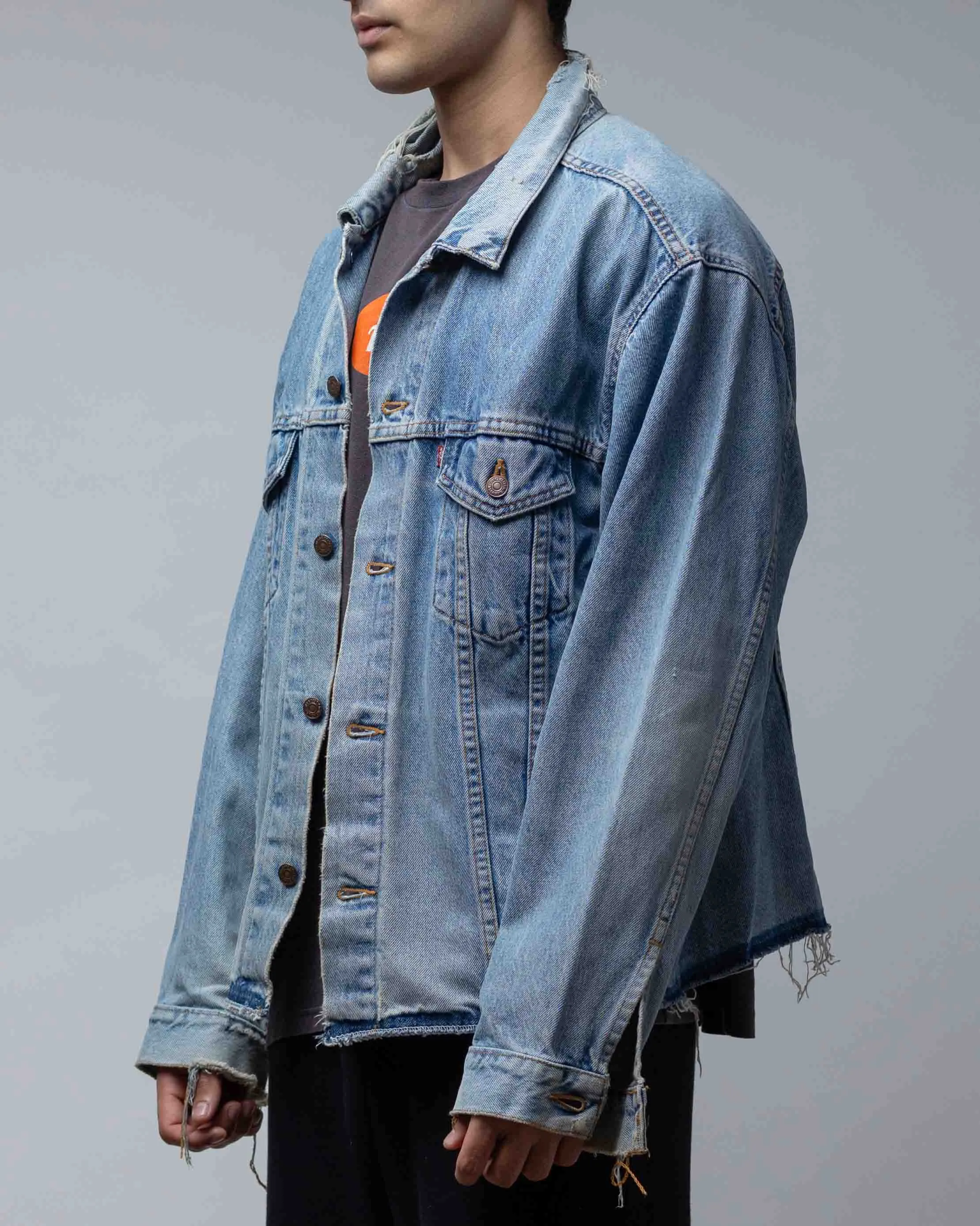 Vintage Levis 90's Distressed And Faded Denim Jacket Light Blue