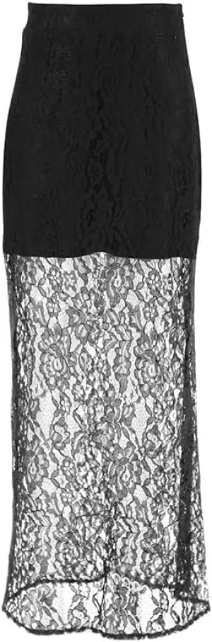 Vintage Y2K Skirts for Women Floral Sheer Maxi Skirts Summer Casual Lace Mesh Bottoms Aesthetic Fairycore Clothing