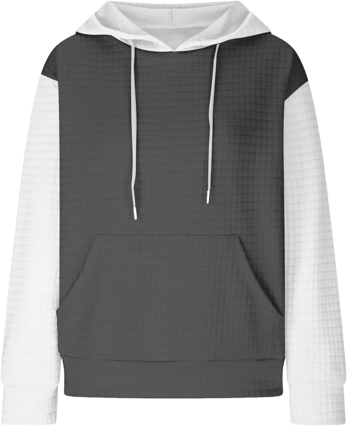 Waffle Hoodies for Women Oversized Hooded Sweatshirts Long Sleeve Color Block Pullover Tops with Pocket