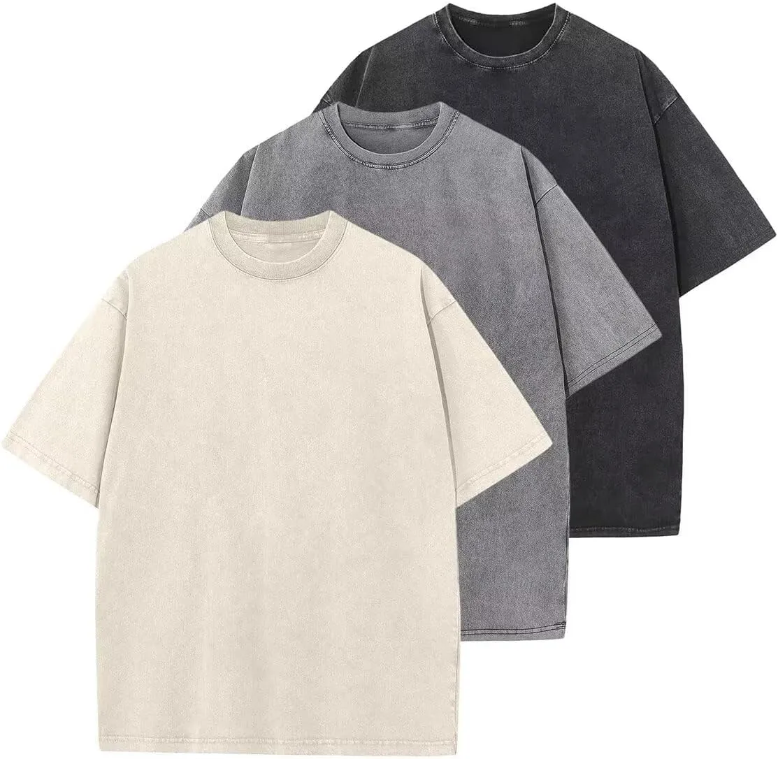 WDPL Men's Acid Cotton T-Shirts Oversized Unisex Short Sleeves Casual Loose Wash Solid Basic Tee Tops