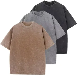 WDPL Men's Acid Cotton T-Shirts Oversized Unisex Short Sleeves Casual Loose Wash Solid Basic Tee Tops