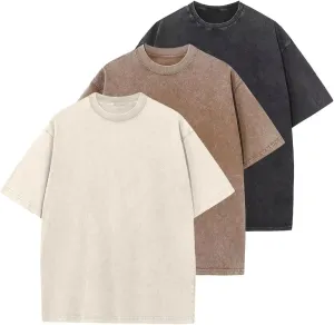 WDPL Men's Acid Cotton T-Shirts Oversized Unisex Short Sleeves Casual Loose Wash Solid Basic Tee Tops