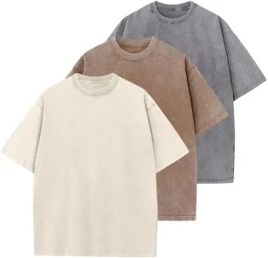 WDPL Men's Acid Cotton T-Shirts Oversized Unisex Short Sleeves Casual Loose Wash Solid Basic Tee Tops