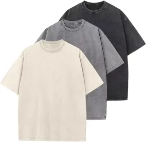 WDPL Men's Acid Cotton T-Shirts Oversized Unisex Short Sleeves Casual Loose Wash Solid Basic Tee Tops