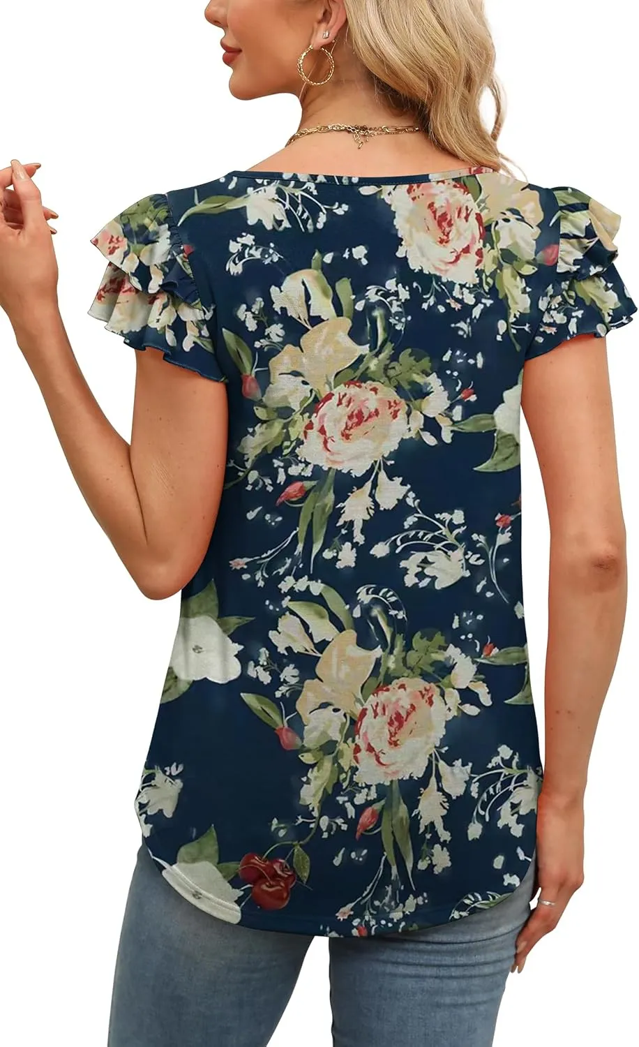 WEESO Womens T Shirts Ruffle Short Sleeve Summer Tops Cute Crew Neck Casual Blouses