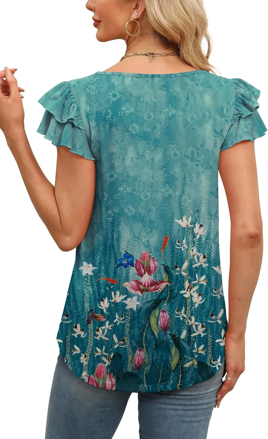WEESO Womens T Shirts Ruffle Short Sleeve Summer Tops Cute Crew Neck Casual Blouses