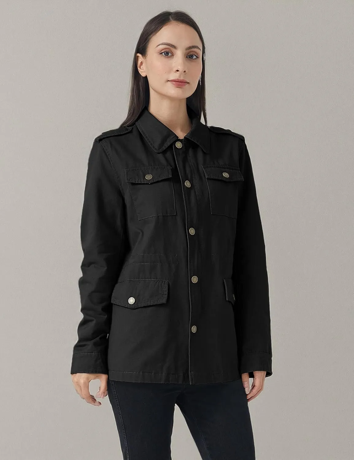 WenVen Women's Lightweight Canvas Cotton Military Jacket Utility Lapel Anorak