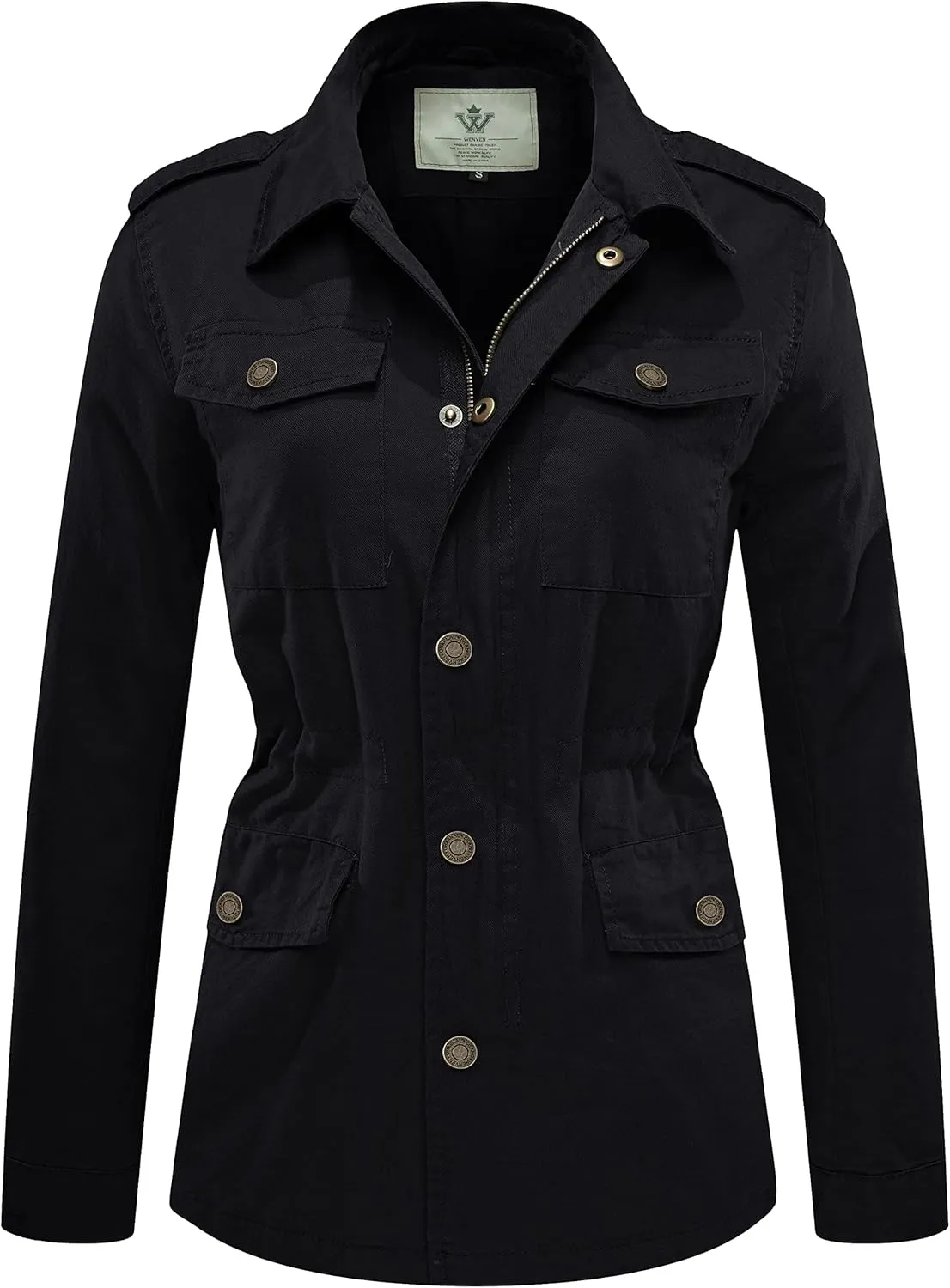 WenVen Women's Lightweight Canvas Cotton Military Jacket Utility Lapel Anorak