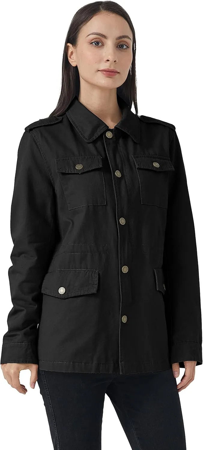 WenVen Women's Lightweight Canvas Cotton Military Jacket Utility Lapel Anorak