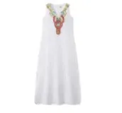 White M women's a line skirt bohemian v neck slit sleeveless geometric maxi long dress daily