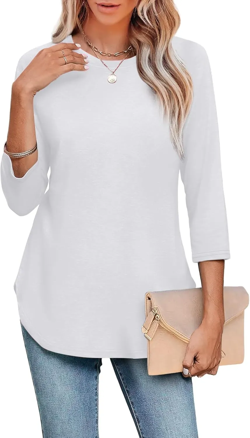 WIHOLL 3/4 Length Sleeve Womens Tops Summer Basic Business Casual Blouses 2025 Fashion