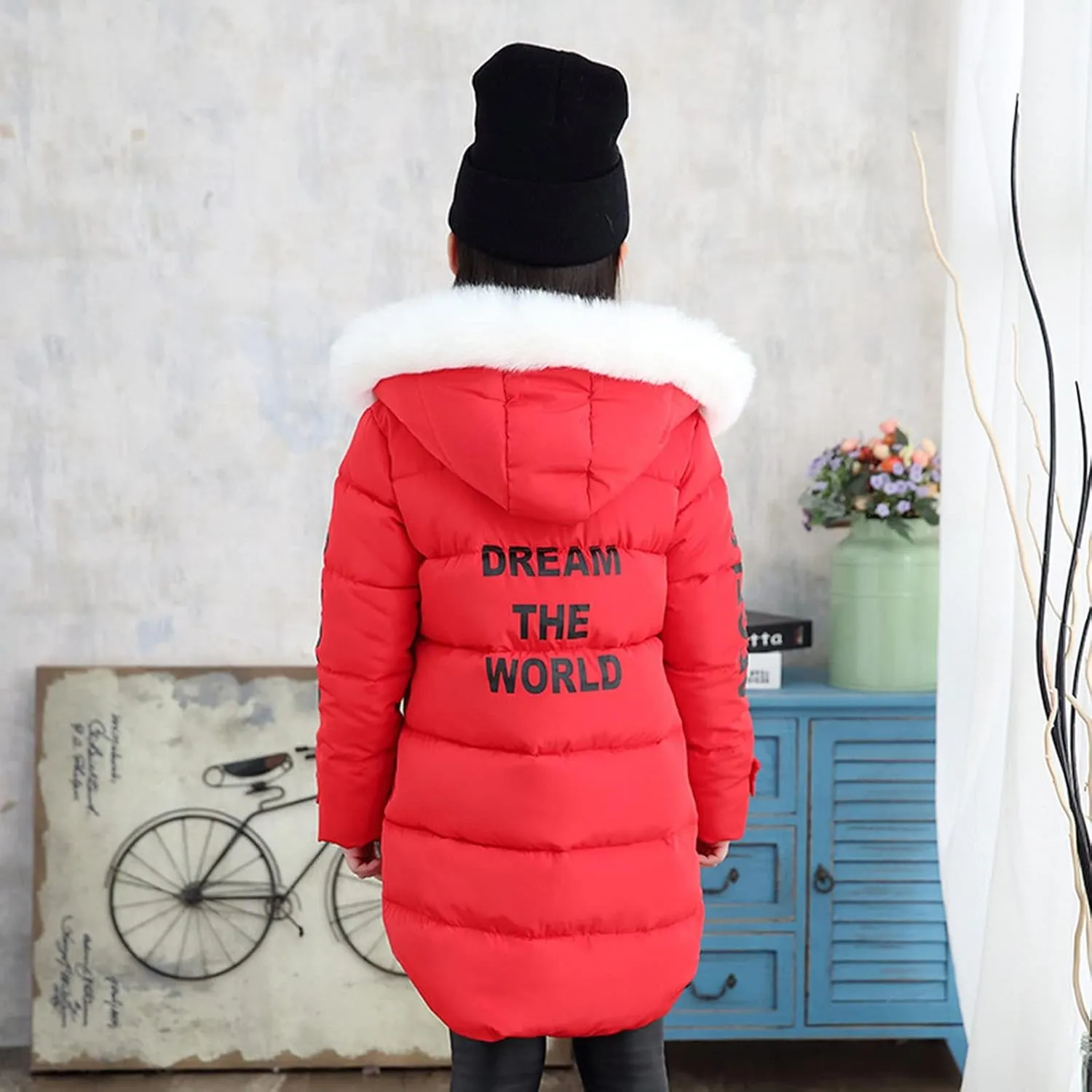 Winter Girls Thicken Fleece Hooded Jacket Casual Coat Faux Warm Hooded Cotton-padded Outwear for Kids 5-12 Years