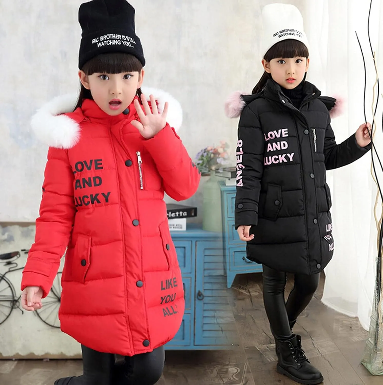 Winter Girls Thicken Fleece Hooded Jacket Casual Coat Faux Warm Hooded Cotton-padded Outwear for Kids 5-12 Years