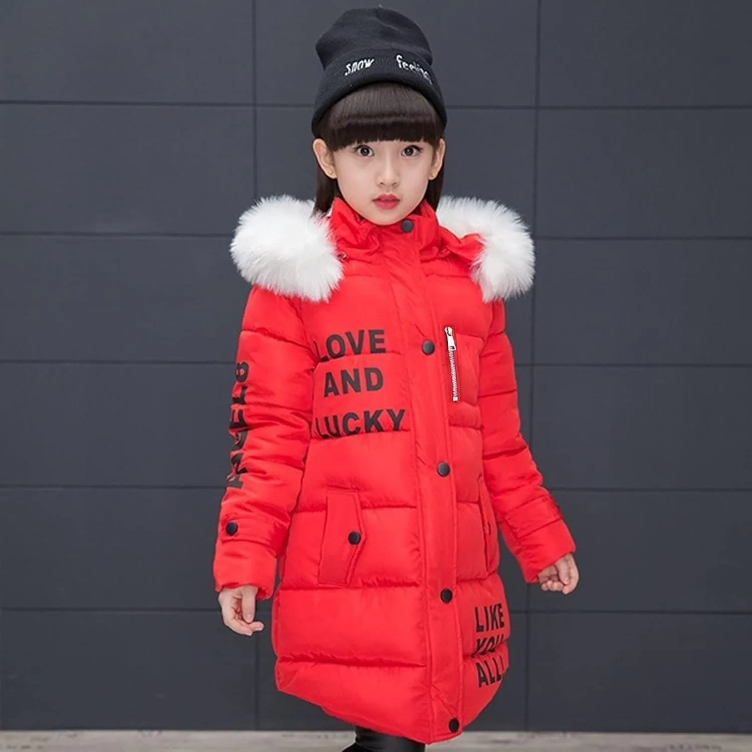 Winter Girls Thicken Fleece Hooded Jacket Casual Coat Faux Warm Hooded Cotton-padded Outwear for Kids 5-12 Years