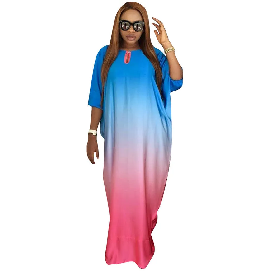 Women Bohemian Bat Sleeve Print Maxi Dress #Print #Bohemian