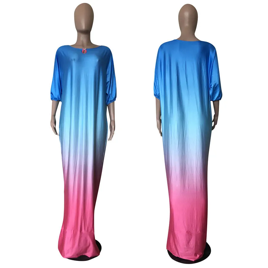 Women Bohemian Bat Sleeve Print Maxi Dress #Print #Bohemian