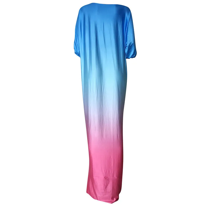 Women Bohemian Bat Sleeve Print Maxi Dress #Print #Bohemian