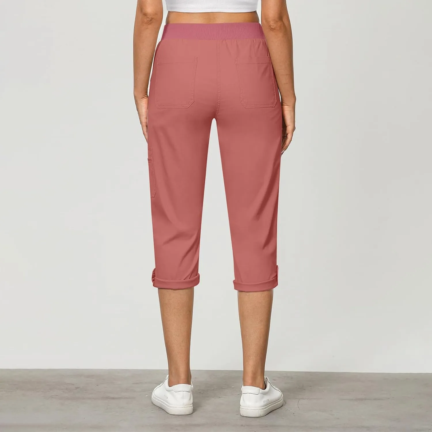 Women Cargo Capris Pants Dressy Casual Pull On Slacks Relaxed Fit Lounge Capris Office Work Comfy Cropped Trousers