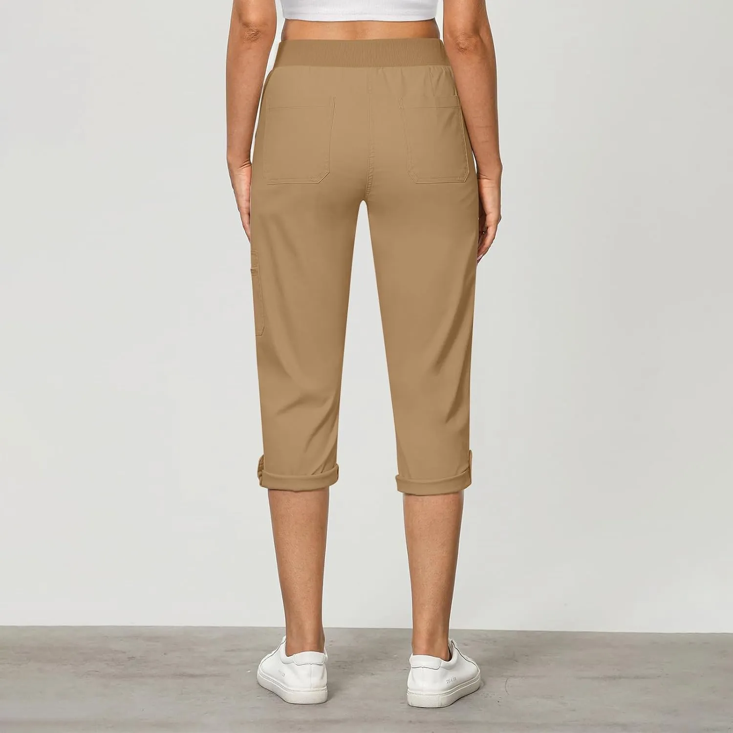 Women Cargo Capris Pants Dressy Casual Pull On Slacks Relaxed Fit Lounge Capris Office Work Comfy Cropped Trousers