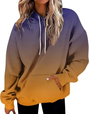 Women Casual Autumn Pullover Long Sleeve Plus Size Soft Hoodies Fashion Printed Sweatshirt with Pocket