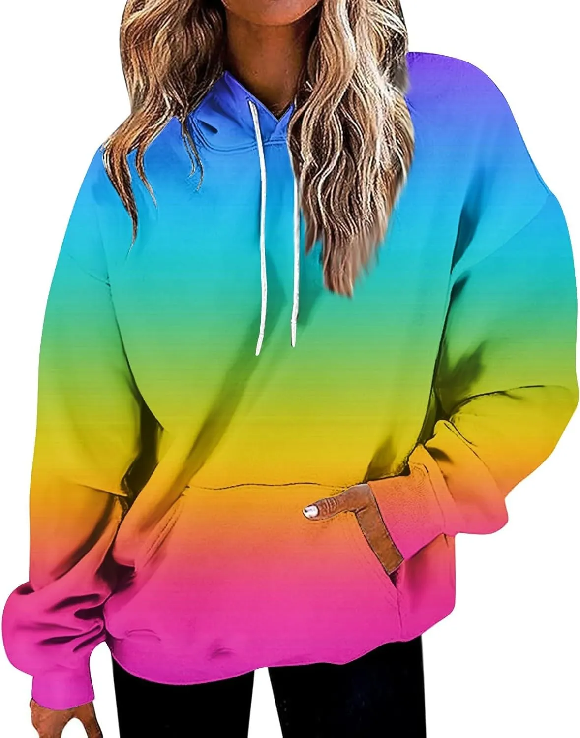 Women Casual Autumn Pullover Long Sleeve Plus Size Soft Hoodies Fashion Printed Sweatshirt with Pocket