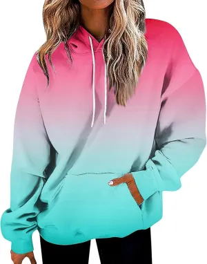 Women Casual Autumn Pullover Long Sleeve Plus Size Soft Hoodies Fashion Printed Sweatshirt with Pocket