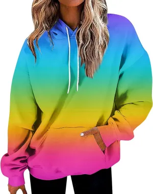 Women Casual Autumn Pullover Long Sleeve Plus Size Soft Hoodies Fashion Printed Sweatshirt with Pocket