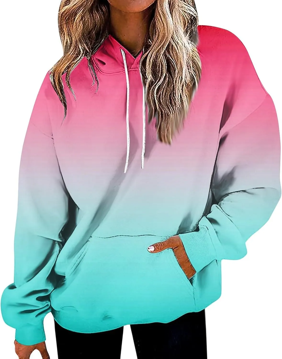Women Casual Autumn Pullover Long Sleeve Plus Size Soft Hoodies Fashion Printed Sweatshirt with Pocket